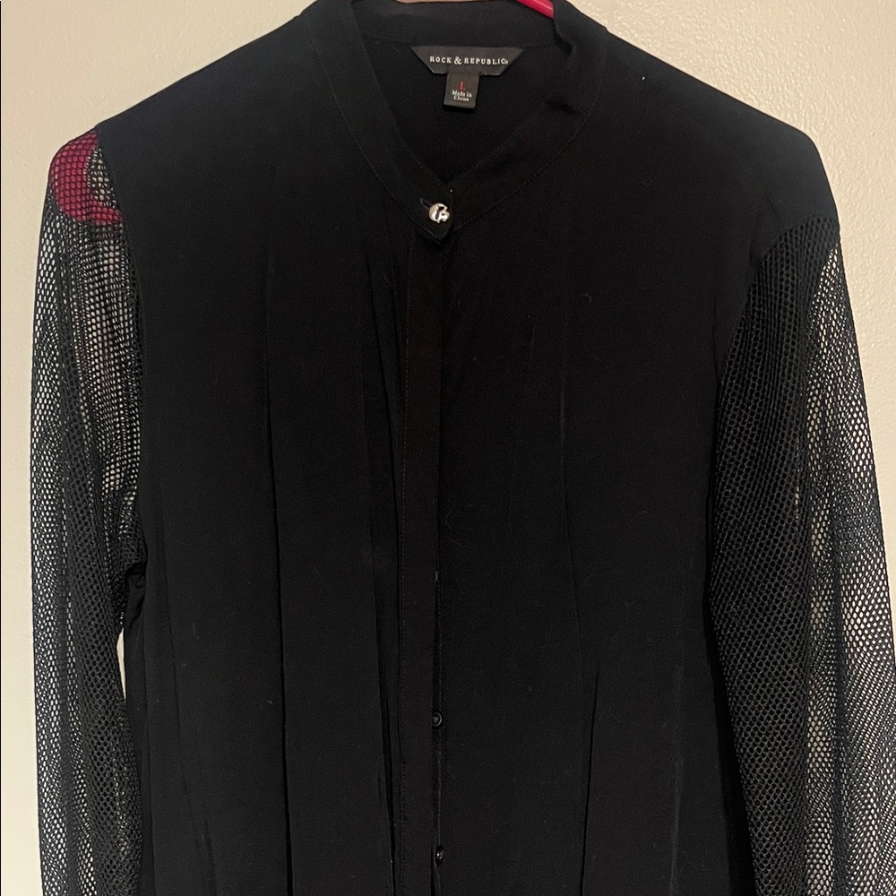 Rock & Republic Black Jacket with Sheer Sleeves size Large